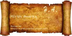 Hirth Avarka névjegykártya